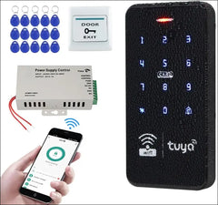 FUSYTULY Waterproof Door Access Control System Kits WiFi Tuya Access Controller 125KHz 13.56MHz RFID Keyboard + DC12V 3A Power Supply + 10PCS Keychains (Kit S20Tuya-Without Lock)