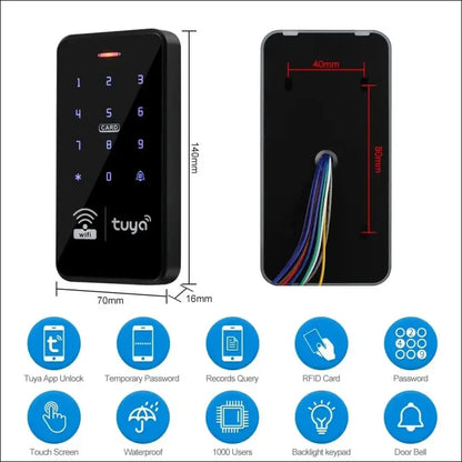 FUSYTULY Waterproof Door Access Control System Kits WiFi Tuya Access Controller 125KHz 13.56MHz RFID Keyboard + DC12V 3A Power Supply + 10PCS Keychains (Kit S20Tuya-Without Lock)