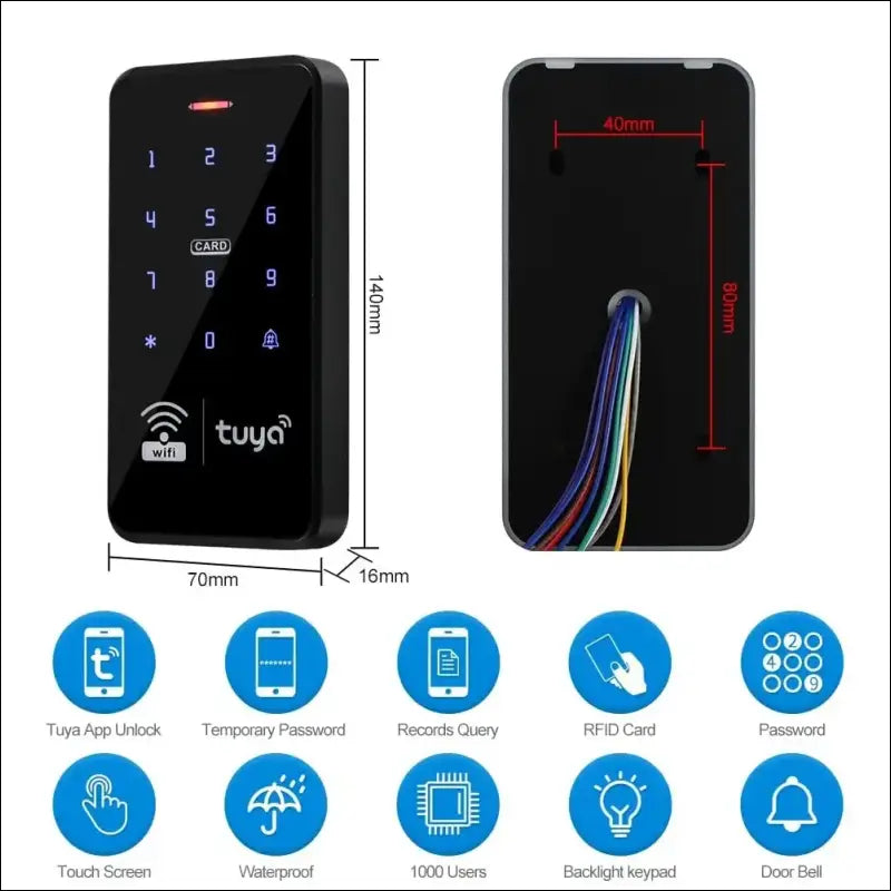FUSYTULY Waterproof Door Access Control System Kits WiFi Tuya Access Controller 125KHz 13.56MHz RFID Keyboard + DC12V 3A Power Supply + 10PCS Keychains (Kit S20Tuya-Without Lock)