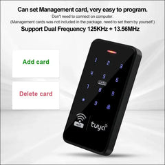 FUSYTULY Waterproof Door Access Control System Kits WiFi Tuya Access Controller 125KHz 13.56MHz RFID Keyboard + DC12V 3A Power Supply + 10PCS Keychains (Kit S20Tuya-Without Lock)