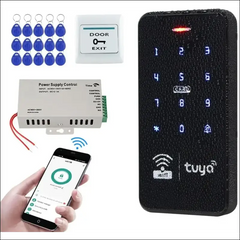 FUSYTULY Waterproof Door Access Control System Kits WiFi Tuya Access Controller 125KHz 13.56MHz RFID Keyboard + DC12V 3A Power Supply + 10PCS Keychains (Kit S20Tuya-Without Lock)