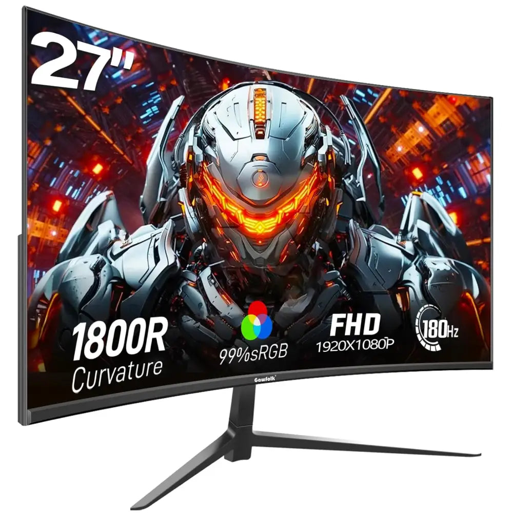 Gawfolk 27 Inch 180HZ Curved Gaming Monitor Full HD 1080P with FreeSync,1800R Frameless Computer Monitor Low Motion