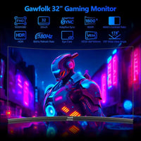 Gawfolk 32 inch Curved QHD (2560 * 1440) Gaming Monitor 2K 180Hz Computer Screen, Frameless 1500R Curved Computer Display Screen ，100% sRGB,with FreeSync，VESA Compatible
