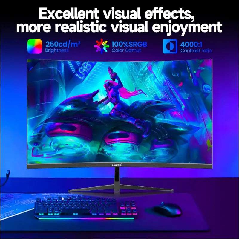 Gawfolk 32 inch Curved QHD (2560 * 1440) Gaming Monitor 2K 180Hz Computer Screen, Frameless 1500R Curved Computer Display Screen ，100% sRGB,with FreeSync，VESA Compatible
