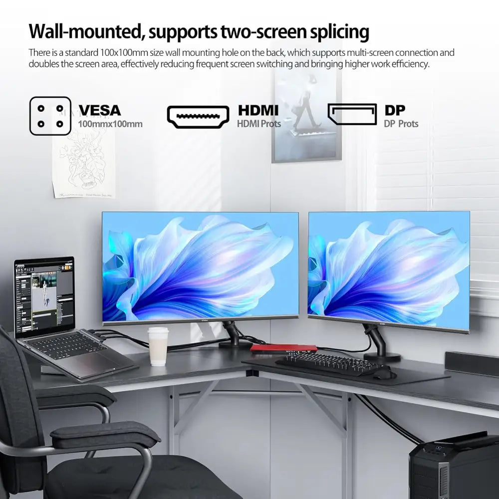 Gawfolk 32 Inch UHD (3840 x 2160) 4K High Resolution，60Hz Ultra-Thin Bezel Computer Monitor ，with HDMI/VGA, Home Office Business PC Monitor, Black