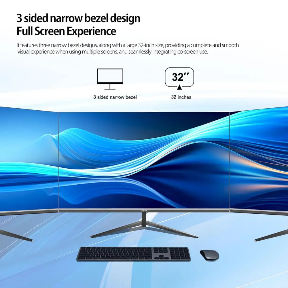 Gawfolk 32 Inch UHD (3840 x 2160) 4K High Resolution，60Hz Ultra-Thin Bezel Computer Monitor ，with HDMI/VGA, Home Office Business PC Monitor, Black