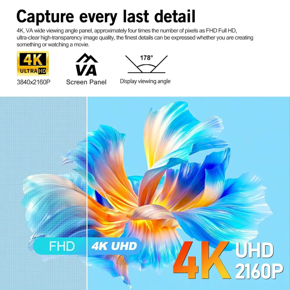Gawfolk 32 Inch UHD (3840 x 2160) 4K High Resolution，60Hz Ultra-Thin Bezel Computer Monitor ，with HDMI/VGA, Home Office Business PC Monitor, Black