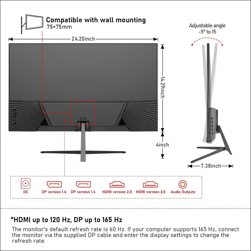 Gawfolk QHD 27 inch Gaming Monitor 2K (2560 * 1440P) 165Hz, 1ms, Frameless 1800R Computer Display with FreeSync & Eye-Care Technology, PC Monitor Support DP+HDMI Port (Black)