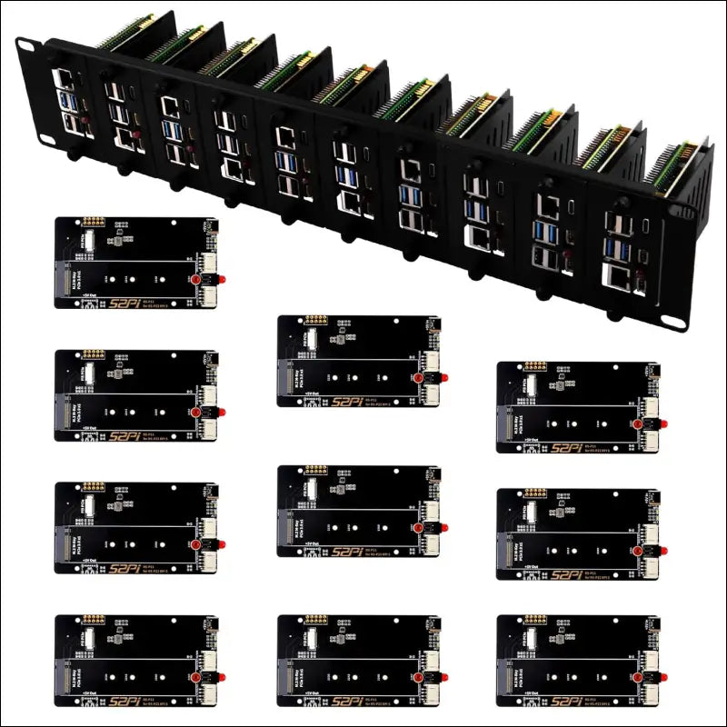 GeeekPi 19 inch 2U Rack Mount for Raspberry Pi 5 with 10PCS PCIe to M.2 NVMe SSD Adapters Compatible with 19 inch