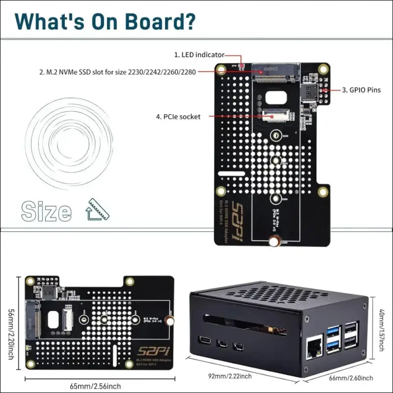 GeeekPi Metal Case with N04 PCIe M.2 Key-M NVMe SSD PCIe Peripheral Board for Raspberry Pi 5, Support M.2 NVMe SSD 2230 2242 2260 2280