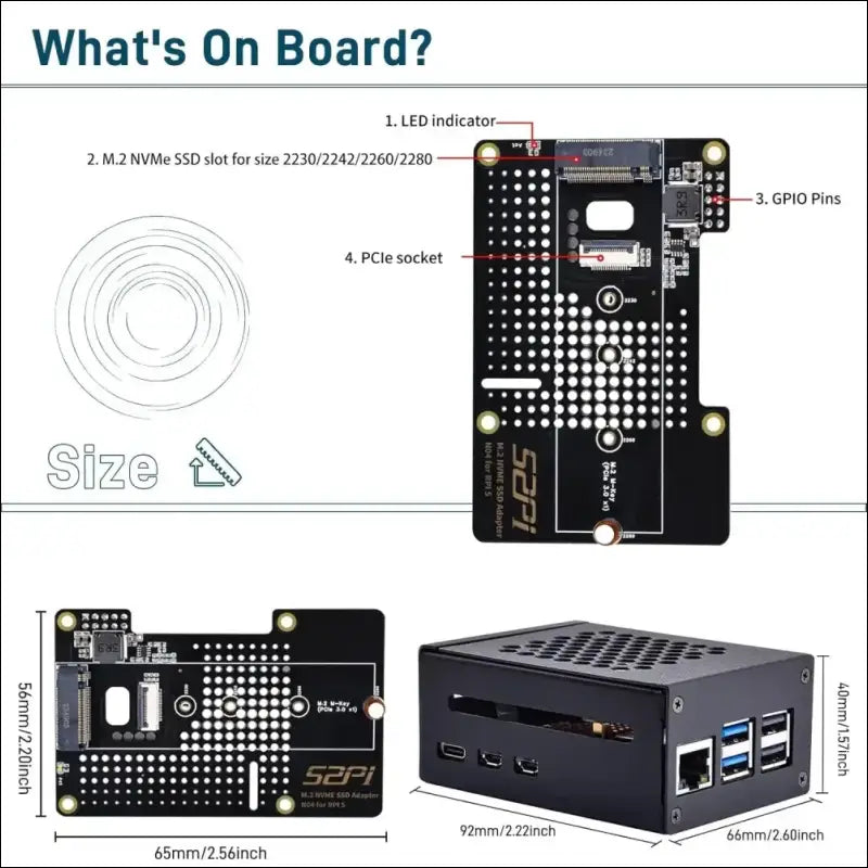 GeeekPi Metal Case with N04 PCIe M.2 Key-M NVMe SSD PCIe Peripheral Board for Raspberry Pi 5, Support M.2 NVMe SSD 2230 2242 2260 2280