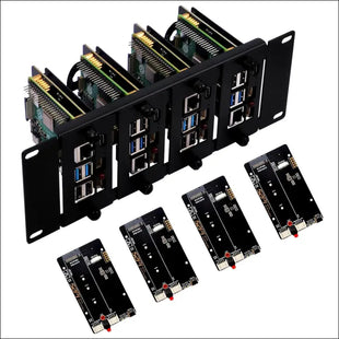 GeeekPi RS02 2U Rack Mount for Raspberry Pi 5/4B with 4PCS PCIe to M.2 NVMe SSD Adapters Compatible with DeskPi RackMate T1/T0/T2 / 10" Server Rack