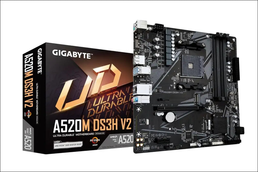 GIGABYTE A520M DS3H V2 Motherboard - Supports AMD Ryzen 5000 Series AM4 processors, up to 4733MHz DDR4 (OC), PCIe 3.0 x16, LAN GbE, USB 3.2 Gen 1