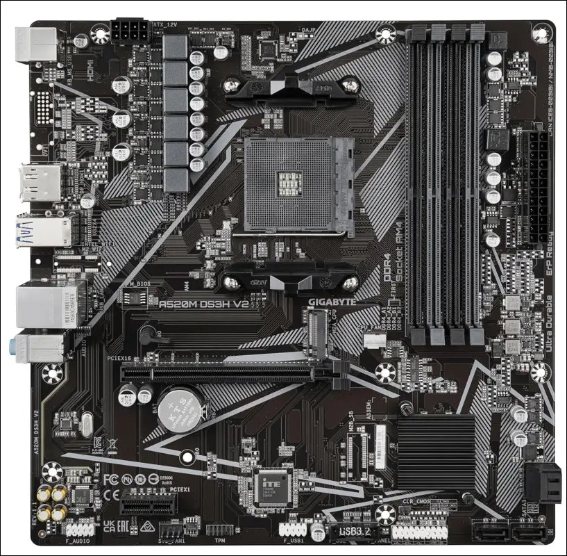 GIGABYTE A520M DS3H V2 Motherboard - Supports AMD Ryzen 5000 Series AM4 processors, up to 4733MHz DDR4 (OC), PCIe 3.0 x16, LAN GbE, USB 3.2 Gen 1