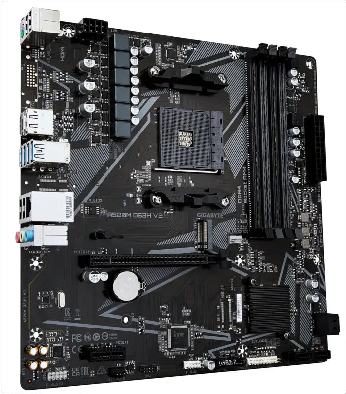 GIGABYTE A520M DS3H V2 Motherboard - Supports AMD Ryzen 5000 Series AM4 processors, up to 4733MHz DDR4 (OC), PCIe 3.0 x16, LAN GbE, USB 3.2 Gen 1
