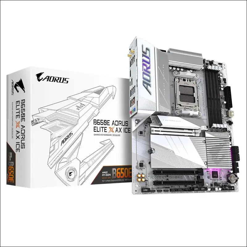 Gigabyte B650E AORUS Elite X AX ICE Motherboard - Supports AMD Ryzen 8000 CPUs, 12+2+2 Phases VRM, up to 8000MHz DDR5 (OC), 1xPCIe 5.0 M2 + 2xPCIe 4.0 M.2, Wi-Fi 6E, 2.5GbE LAN,...