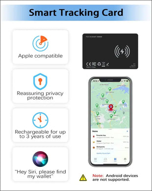 Glitfix Slim Airtag Card 1.6 mm, Smart Wallet Tracker Card Rechargeable, GPS Item Finder with IP68 Waterproof, Applicable to iPhone Find My (iOS Only)