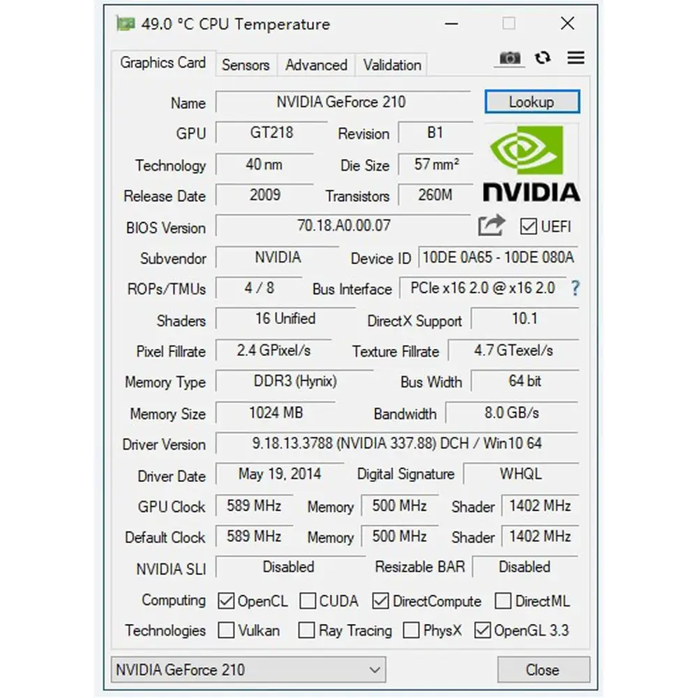 Glorto Geforce GT 210 1024 MB DDR3 Low Profile Graphics Card, PCI Express 1.0 X16, Entry Level GPU for PC, SFF and HTPC (HDMI/DVI/VGA)
