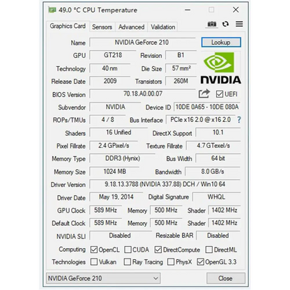 Glorto Geforce GT 210 1024 MB DDR3 Low Profile Graphics Card, PCI Express 1.0 X16, Entry Level GPU for PC, SFF and HTPC (HDMI/DVI/VGA)