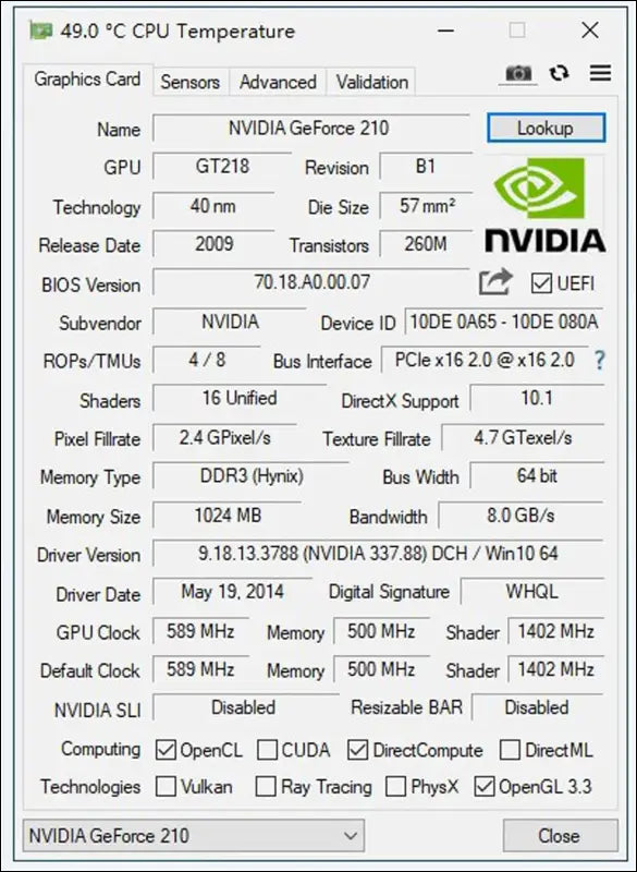 Glorto Geforce GT 210 1024 MB DDR3 Low Profile Graphics Card, PCI Express 1.0 X16, Entry Level GPU for PC, SFF and HTPC (HDMI/DVI/VGA)