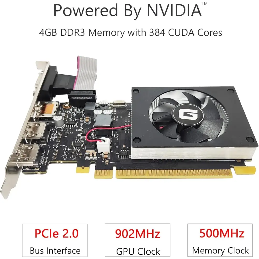 Glorto Geforce GT 730 4G Low Profile Graphics Card, 2X HDMI, DP, VGA, DDR3, PCI Express 2.0 X8, Entry Level GPU for PC, SFF and HTPC, Compatible with Windows 11