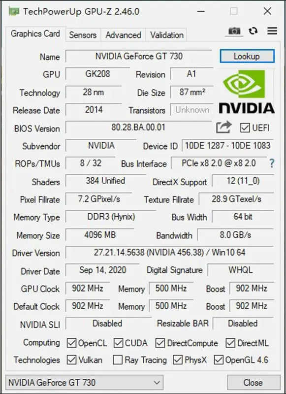 Glorto Geforce GT 730 4G Low Profile Graphics Card, 2X HDMI, DP, VGA, DDR3, PCI Express 2.0 X8, Entry Level GPU for PC, SFF and HTPC, Compatible with Windows 11