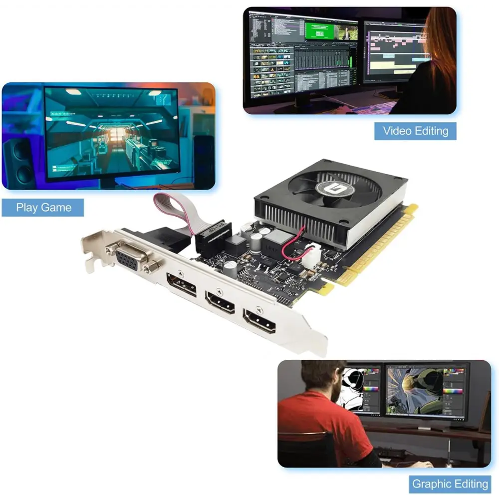 Glorto Geforce GT 730 4G Low Profile Graphics Card, 2X HDMI, DP, VGA, DDR3, PCI Express 2.0 X8, Entry Level GPU for PC, SFF and HTPC, Compatible with Windows 11