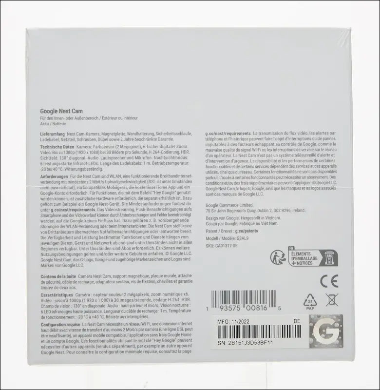 Google Nest CAM Outdoor GA01317-DE GA01317DE (GA01317-DE)