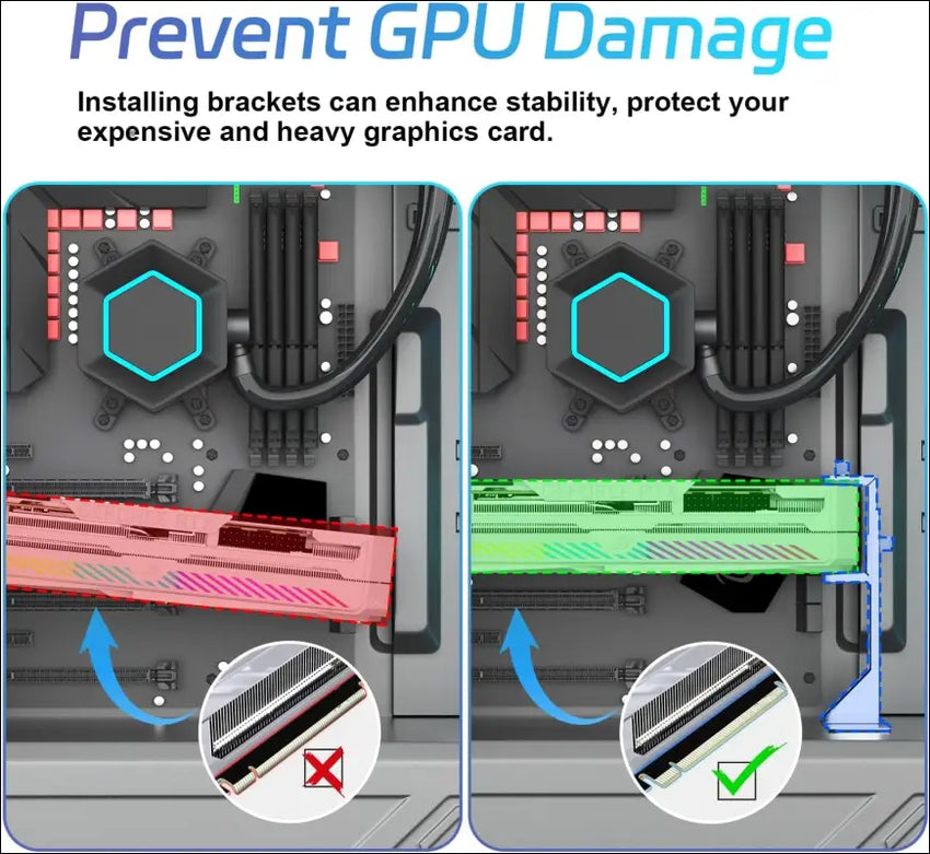 GPU Support Bracket, Graphics Card Support, GPU Brace, Video Card Holder Bracket with Bottom Adhesive, GPU Stand, Adjustable anti Sag GPU Stand 35-120Mm, Support GPU 4090 Thickness Support up to 75Mm