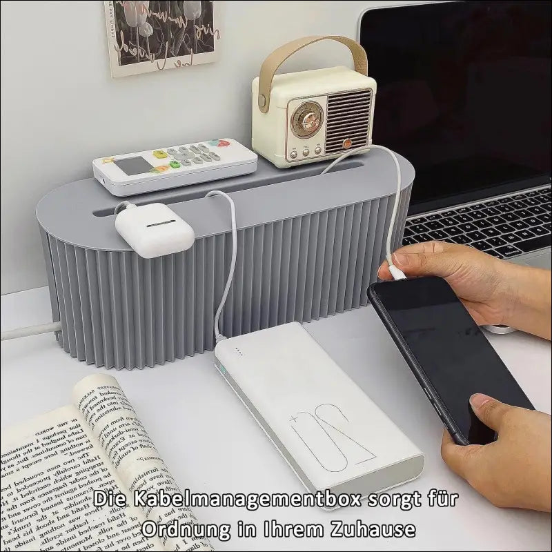 Grey Cable Organizer Box with Storage