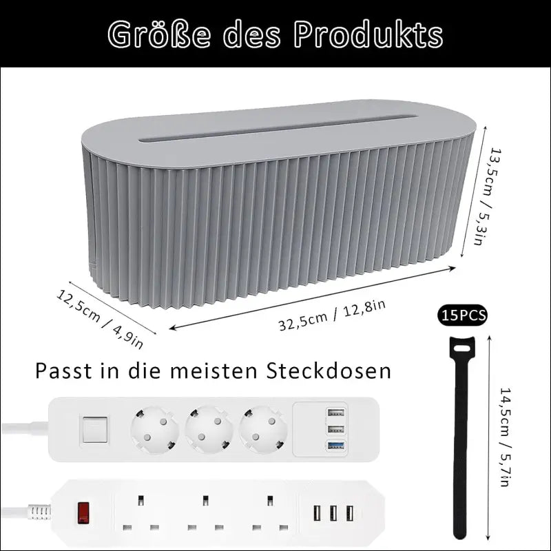 Grey Cable Organizer Box with Storage