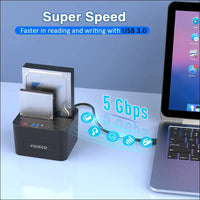 Hard Drive Docking Station, USB 3.0 SATA Hard Drive Reader for 2.5 or 3.5 inch SATA HDD/SSD, Dual Bay, Support Offline Clone