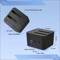 Hard Drive Docking Station, USB 3.0 SATA Hard Drive Reader for 2.5 or 3.5 inch SATA HDD/SSD, Dual Bay, Support Offline Clone
