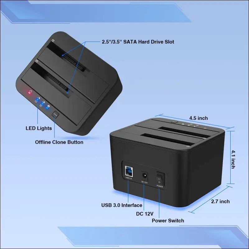 Hard Drive Docking Station, USB 3.0 SATA Hard Drive Reader for 2.5 or 3.5 inch SATA HDD/SSD, Dual Bay, Support Offline Clone