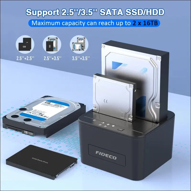 Hard Drive Docking Station, USB 3.0 SATA Hard Drive Reader for 2.5 or 3.5 inch SATA HDD/SSD, Dual Bay, Support Offline Clone
