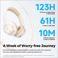 Headphones, SoundPEATS Space Over-Ear Noise Cancelling Headphones, On-Ear Wireless Earphones with 123H, Bluetooth Headphones with Deep Bass, Multipoint Connection & App...