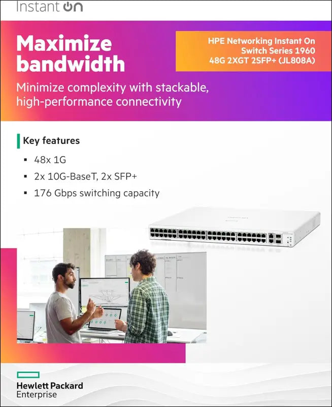 Hewlett Packard Enterprise Aruba Instant on 1960 48G 2XGT 2SFP+ Network Switch
