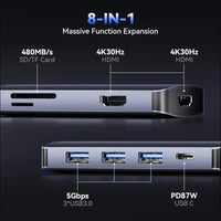 HEYMIX Dual HDMI USB C Hub, 8in1 Type C Hub Dual HDMI,100W PD Charging USB C Docking Station Dual HDMI with USB 3.0 Ports, Micro Sd/SD Card Reader Compatible with Macair, MacBook Pro,Dell, Chromebook