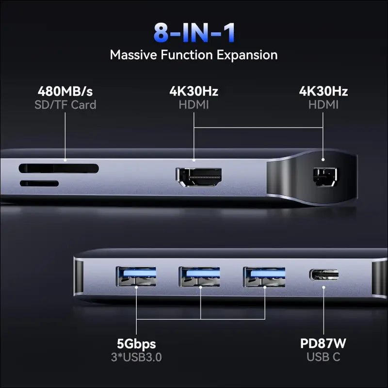 HEYMIX Dual HDMI USB C Hub, 8in1 Type C Hub Dual HDMI,100W PD Charging USB C Docking Station Dual HDMI with USB 3.0 Ports, Micro Sd/SD Card Reader Compatible with Macair, MacBook Pro,Dell, Chromebook