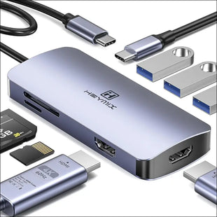 HEYMIX Dual HDMI USB C Hub, 8in1 Type C Hub Dual HDMI,100W PD Charging USB C Docking Station Dual HDMI with USB 3.0 Ports, Micro Sd/SD Card Reader