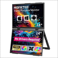 HGFRTEE Portable Monitor 14 Inch 1200P 100% sRGB Laptop Screen Extender, USB-C HDMI Triple Monitor, Dual Screen Foldable with Stand & VESA Mountable for Laptop PC Mac Windows