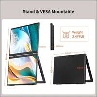 HGFRTEE Portable Monitor 14 Inch 1200P 100% sRGB Laptop Screen Extender, USB-C HDMI Triple Monitor, Dual Screen Foldable with Stand & VESA Mountable for Laptop PC Mac Windows