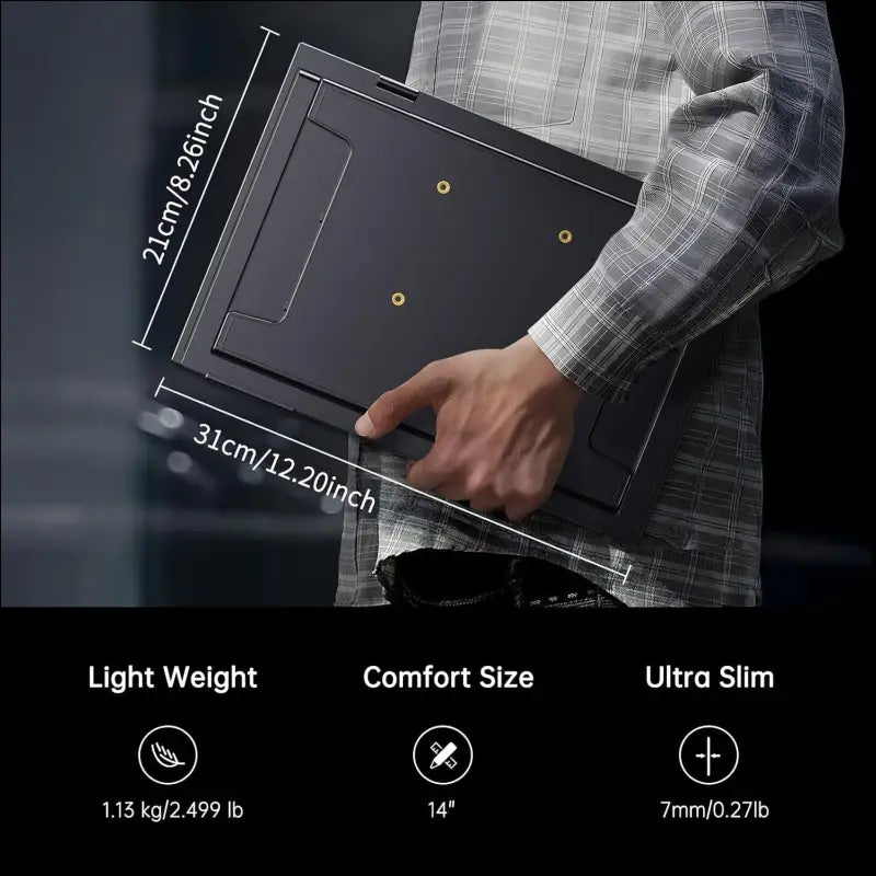 HGFRTEE Portable Monitor 14 Inch 1200P 100% sRGB Laptop Screen Extender, USB-C HDMI Triple Monitor, Dual Screen Foldable with Stand & VESA Mountable for Laptop PC Mac Windows