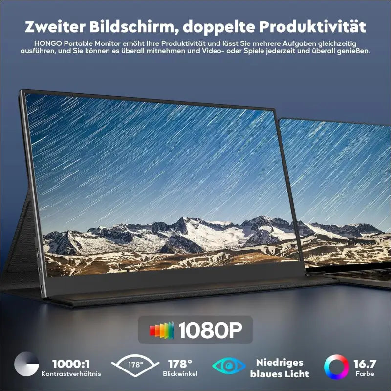 HONGO 15.6 Inch 1080P FHD Portable Monitor IPS Mobile Monitor with Two Speakers, Eye Care Extension Screen for Laptop/PC/Mac/PS5/4/Xbox - USB C Type C & HDMI with Protective Case