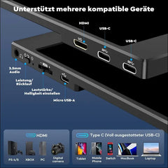 HONGO 15.6 Inch 1080P FHD Portable Monitor IPS Mobile Monitor with Two Speakers, Eye Care Extension Screen for Laptop/PC/Mac/PS5/4/Xbox - USB C Type C & HDMI with Protective Case