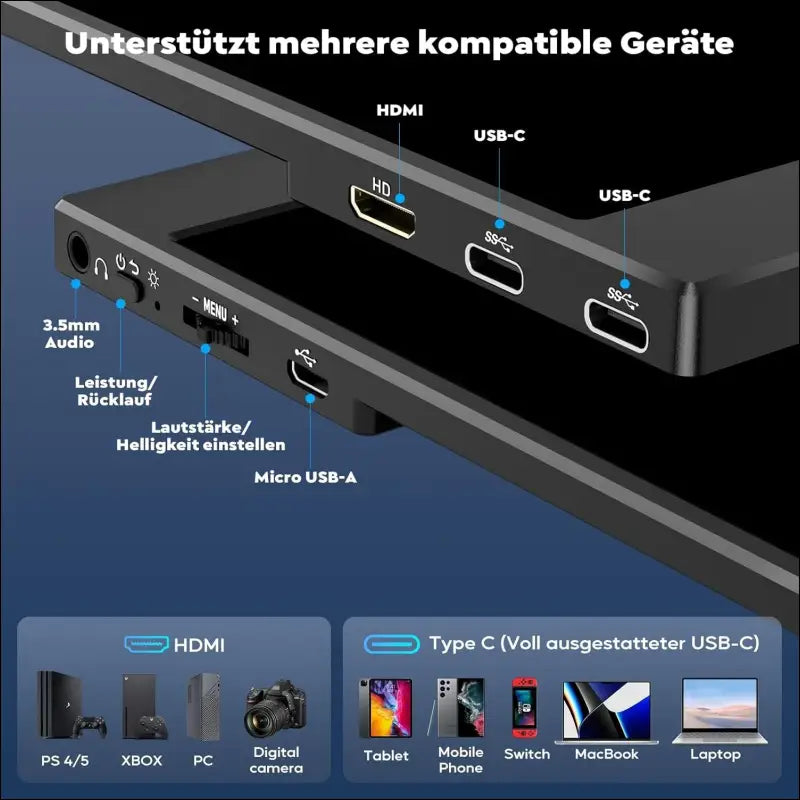 HONGO 15.6 Inch 1080P FHD Portable Monitor IPS Mobile Monitor with Two Speakers, Eye Care Extension Screen for Laptop/PC/Mac/PS5/4/Xbox - USB C Type C & HDMI with Protective Case