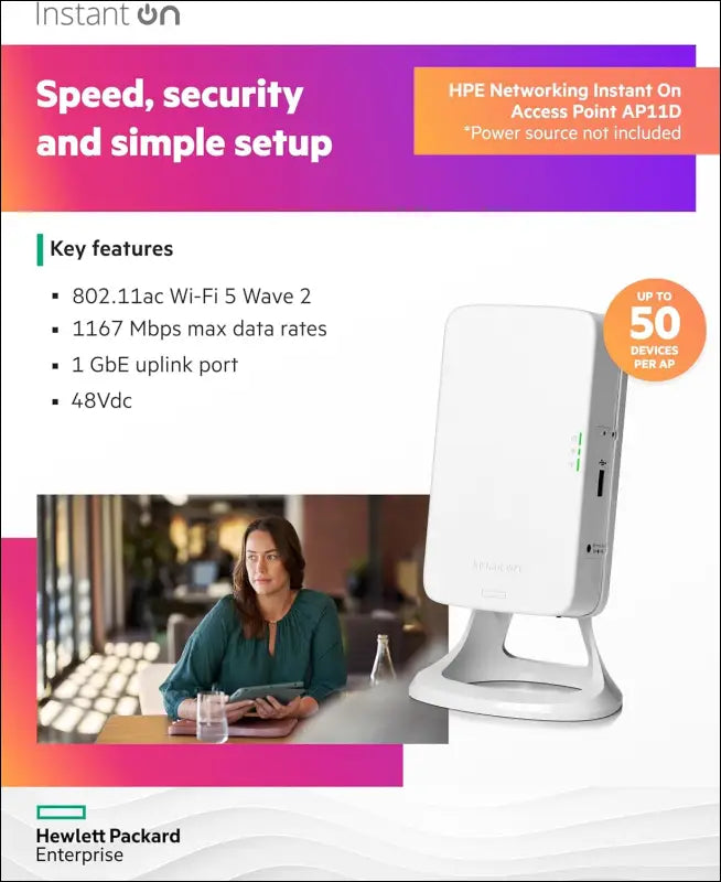 HPE Networking Instant on Access Point AP11D 2X2 Wifi 5 Indoor Wireless Access Point with Uplink and 3 Local Ports | Power Source Not Included | RW Rest-Of-World Model (R2X16A)