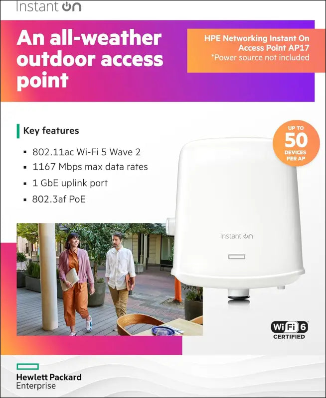 HPE Networking Instant on Access Point AP17 2X2 Wifi 5 Outdoor Wireless Access Point | Power Source Not Included | RW Rest-Of-World Model (R2X11A)