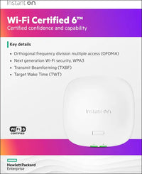 HPE Networking Instant on Access Point AP21 2X2 Wifi 6 Indoor Wireless Access Point | Single-Room, Secure, Smart Mesh Support | Power Source Included | RW Rest-Of-World Model (S1T15A)