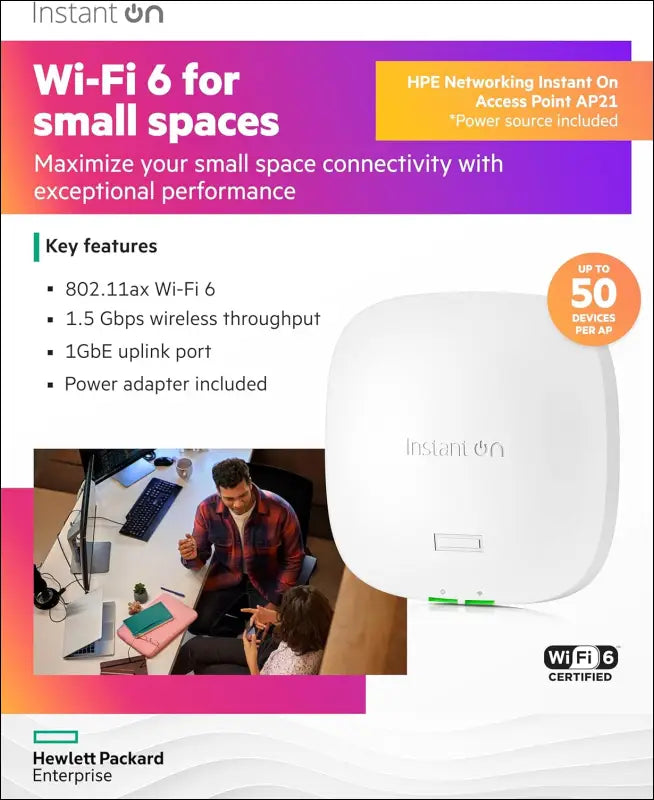 HPE Networking Instant on Access Point AP21 2X2 Wifi 6 Indoor Wireless Access Point | Single-Room, Secure, Smart Mesh Support | Power Source Included | RW Rest-Of-World Model (S1T15A)